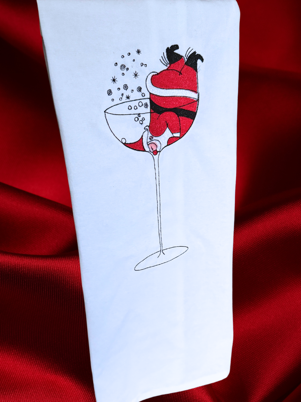 Santa in a glass Tea Towel